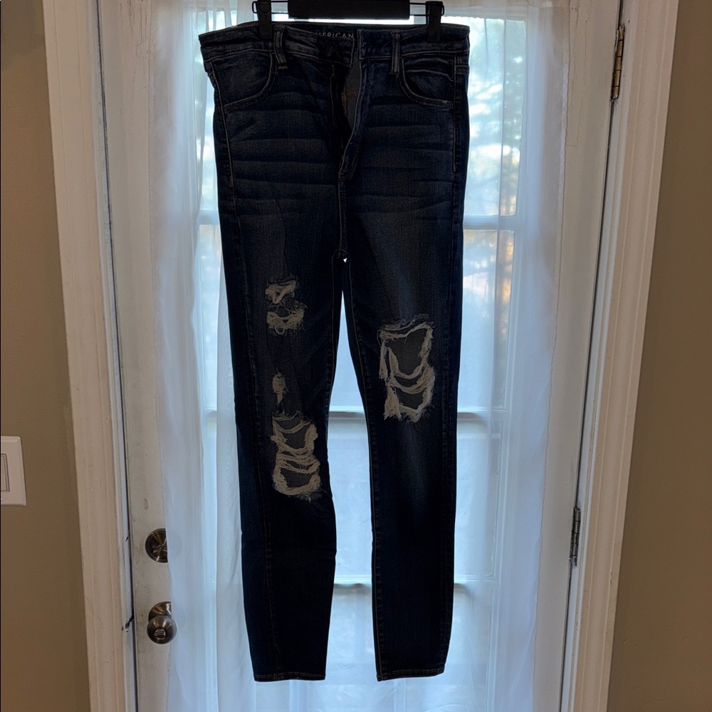 American Eagle Outfitters Dark Blue Distressed Skinny Jeans